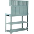 thumbnail image 6 of 65" Outdoor Potting Bench Table, Large Wooden Patio Workstation with 4 Storage Shelves, Splash Plate and Side Hook, Garden Potting Bench for Backyard Garden, Green, 6 of 9