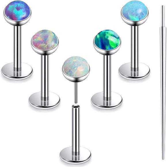 20G 18G 16G Titanium Threadless Flat Back Earrings Nose Ring Studs Tragus Labret Medusa Piercing Jewelry G23 Monroe Lip Ring Snake Bite Forward Helix Conch Cartilage Earrings Piercing Jewelry 18G-6MM