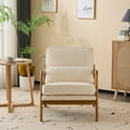 thumbnail image 2 of Modern Accent Chair, Mid-Century Solid Wood Arm Chair, Upholstered Reading Chair with Lumbar Pillow, Sofa Side Chairs for Living Room Bedroom Guest Room, Beige/C, 2 of 8