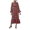 thumbnail image 1 of Vestido largo Sexy con estampado de cuello redondo y manga larga Floral a la moda para mujer Fridja  nbo467, 1 of 9