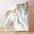 thumbnail image 2 of Luxurious Marble Print Flannel Blanket - Soft All-Season Throw, Elegant White Gray Golden Pattern for Sofa Bed Office Travel, Ideal Gift & Cozy Decor, 2 of 9