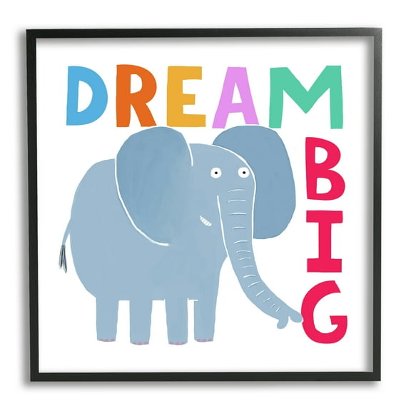 Stupell Industries Dream Big Elephant Phrase Animals & Insects Painting Black Framed Art Print Wall Art, 12 x 12