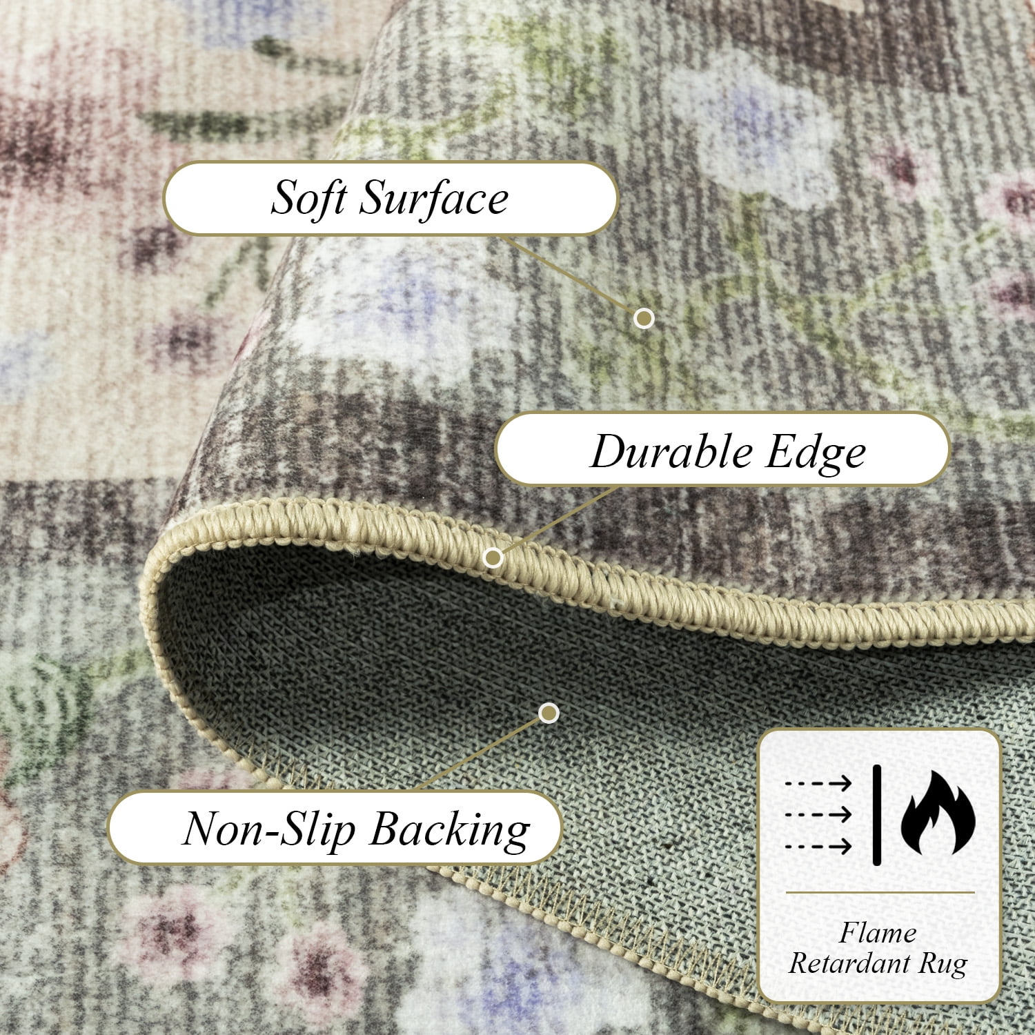 Ultrug Floral Area Rug Soft Non Slip Vintage Rugs for Living Room Bedroom Home Deocr Flower Carpet,4'x6',Pink