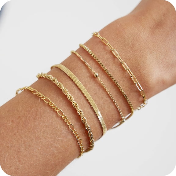 GOSFRY 6PCS Bracelets for Women 14K Gold Plated Trendy Dainty Layered Stacking Jewelry Set Gifts