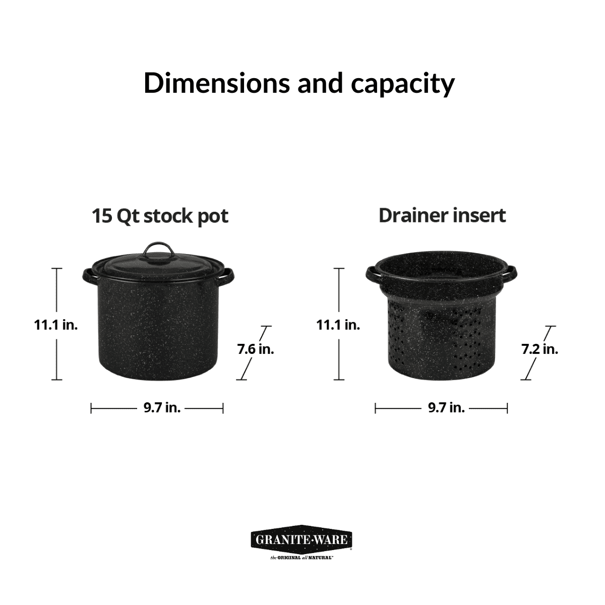  Granite Ware 7.5 Qt 3 Piece Multiuse Pasta Pot Set, Strainer  Pot with lid. (Speckled Black) Seafood, Soups, Sauce, Large Capacity. Easy  to Clean. Dishwasher Safe.: Faucet Parts And Attachments: Home
