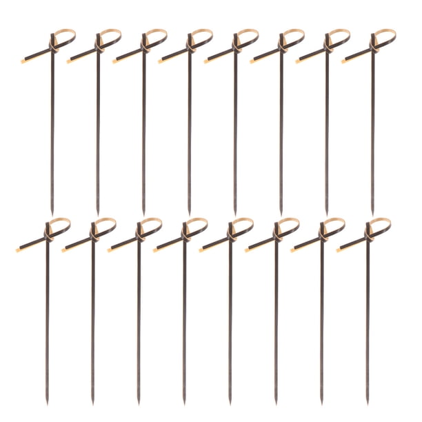 200 palillos desechables de 12 cm para cócteles, gruesos, con nudo de bambú, para aperitivos, bebidas y comida, suministros para fiestas (negros)