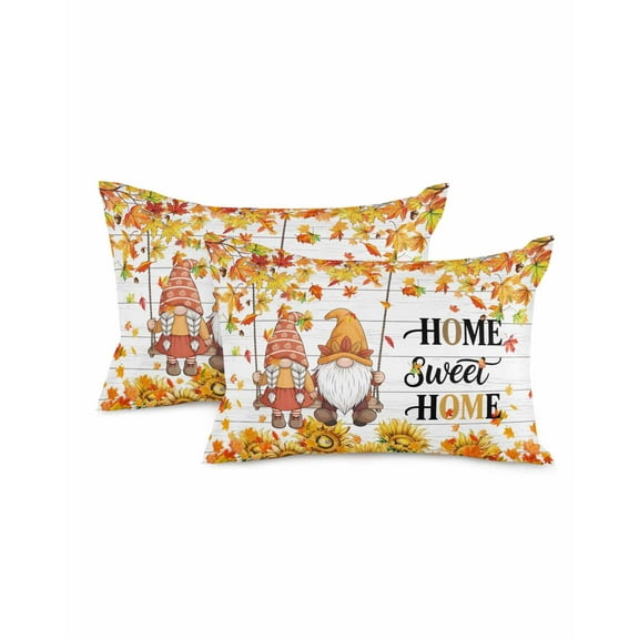 Decorative Throw Pillow Covers 12x20 Inch Set of 2 Gnome Sunflowers Fall Decor Pillow Cases for Couch, Maple Leaves Wood Grain Cushion Case for Living Room Bedroom Bed Car Chair