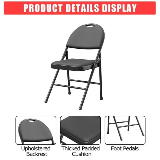 Kojooin Folding Chairs with Padded PU Leather Cushion, Metal Frame Stackable Seating for Home, Office, Party or Wedding