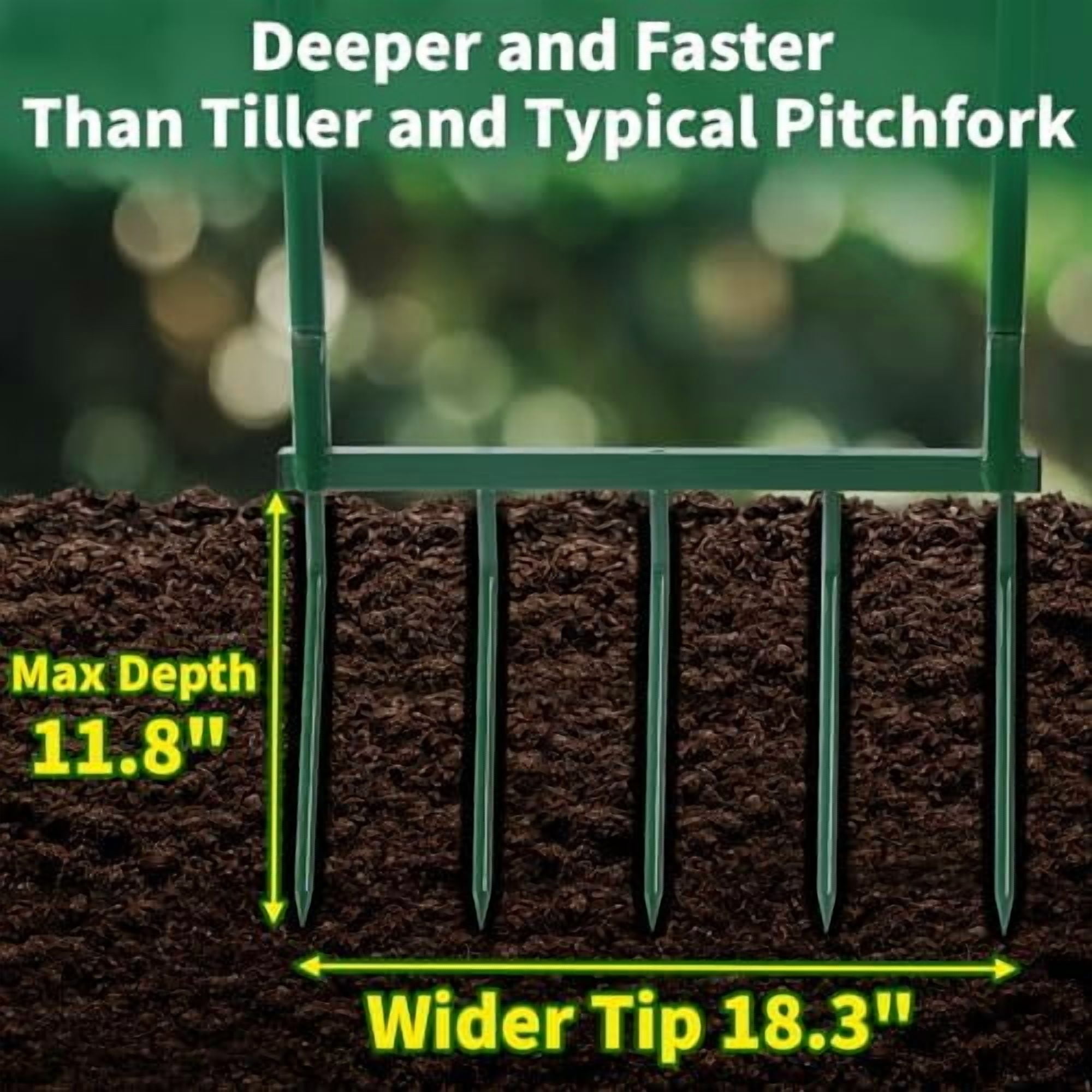 Broadfork Garden Tool with Steel Handle Heavy Duty Five Tines Broad Fork for Gardening Loosening and Aerating Soil, U-Shaped Design Hand Tiller, Compost Turner and Aerator$$Garden & Patio