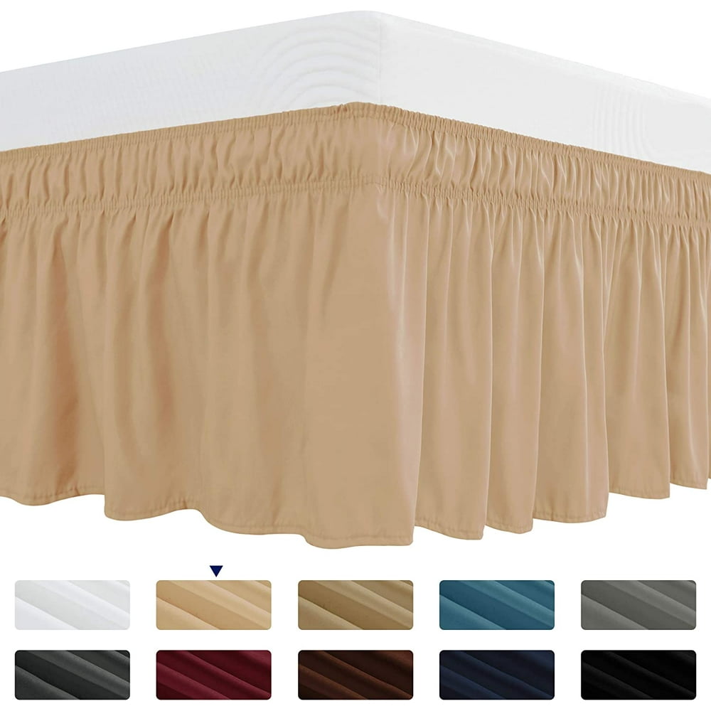 Subrtex Easy Fit Bed Skirts , Wrap Around Dust Ruffle with Long
