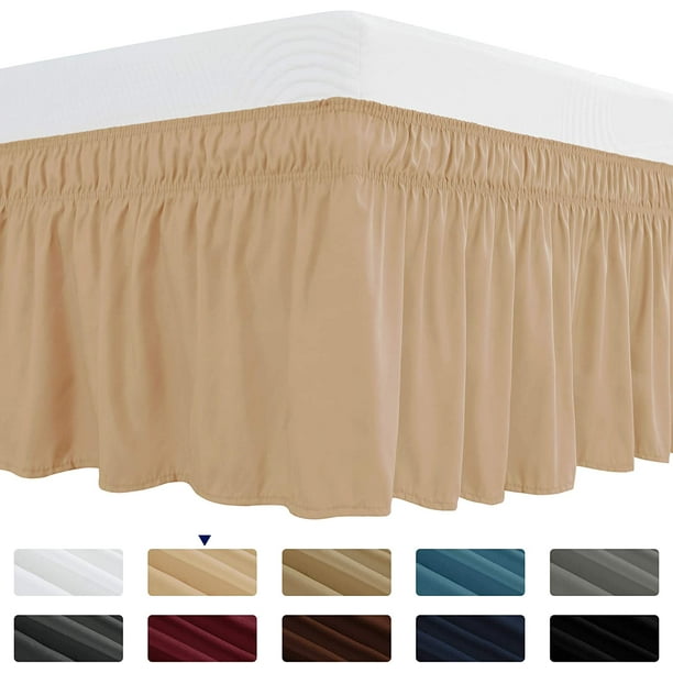 Subrtex Easy Fit Bed Skirts Wrap, Khaki Bed Skirt Queen