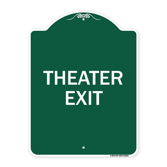 SignMission A-DES-GW-1824-22822 18 x 24 in. Designer Series Sign - Theater Exit, Green & White