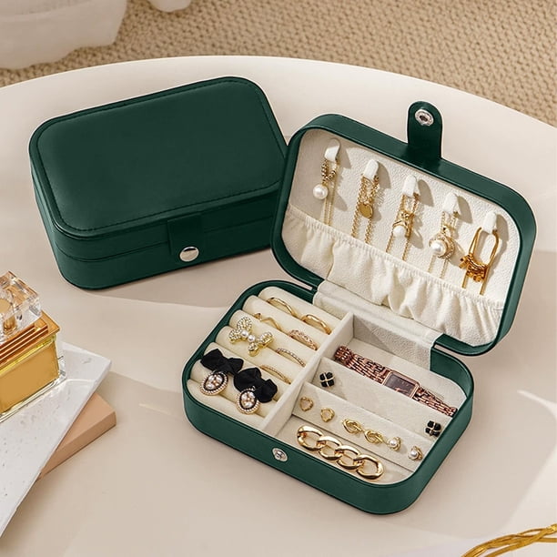 Joyero De Pu Joyero portátil de viaje verde oscuro para anillos, collares y pendientes, organizador minimalista de almacenamiento de joyas (1 unidad) JASKFLY