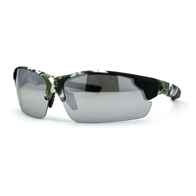 Mens Xloop Hunters Camo Half Rim Plastic Sunglasses Green White Silver Mirror