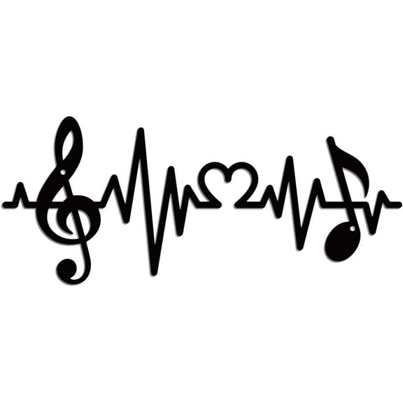 Musical Notes Metal Wall Art Decor Vintage Music Heartbeat Metal Wall Art Sculpture Decorative Black Love Note Hanging Ornament for Musician Home Bedroom Bar Gallery Studio 14.9x6.3 Inch