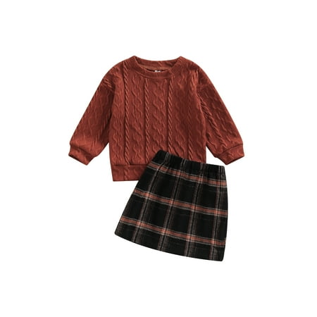 

Peyakidsaa Toddler Baby Girls Long Sleeve Knitted Sweater Pullover+Plaid A-line Skirt Outfits Fall Spring Children Clothing