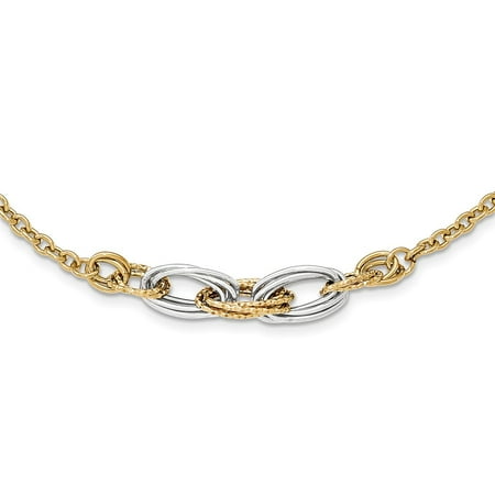 Link Necklace Gold Fancy Bead - 14k Two Tone White & Yellow Gold Diamond Cut & Polished 16in Fancy Link Necklace