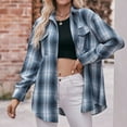 thumbnail image 6 of YDFCWXW Flannel Shirt for Women Button Down Long Sleeve Plaid Shirts Collared 2025 Casual Work Tops Blue, L, 6 of 7