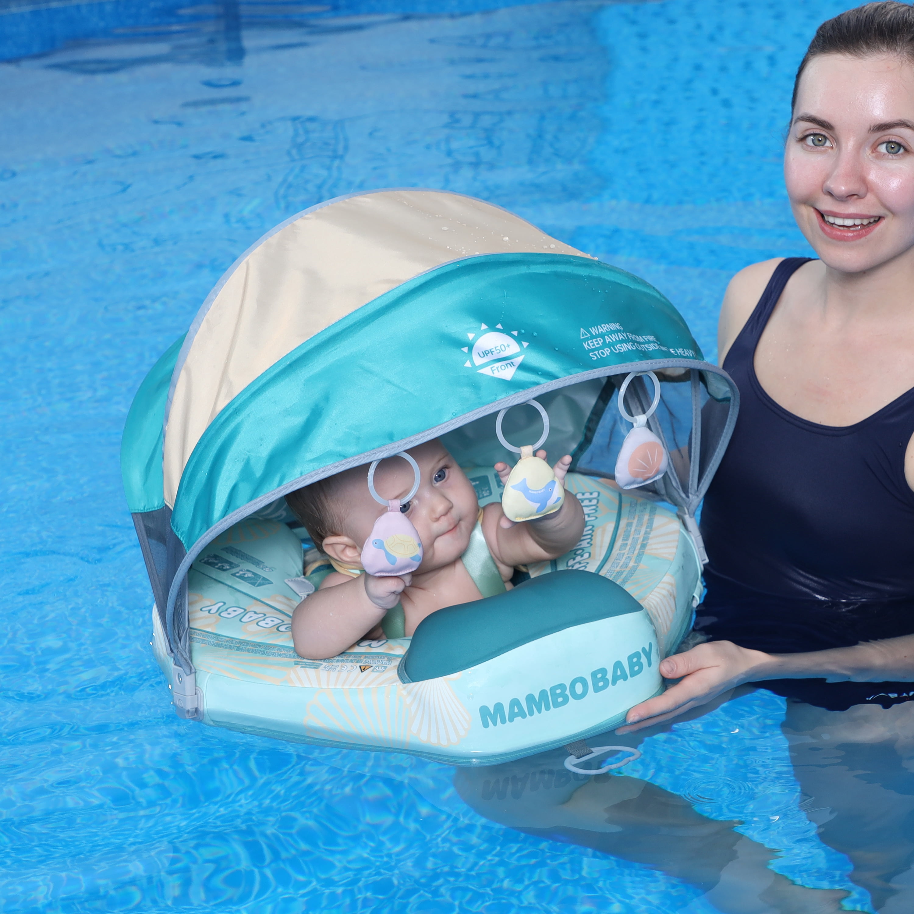 Mambobaby Baby Pool Float with 3D Canopy- Green