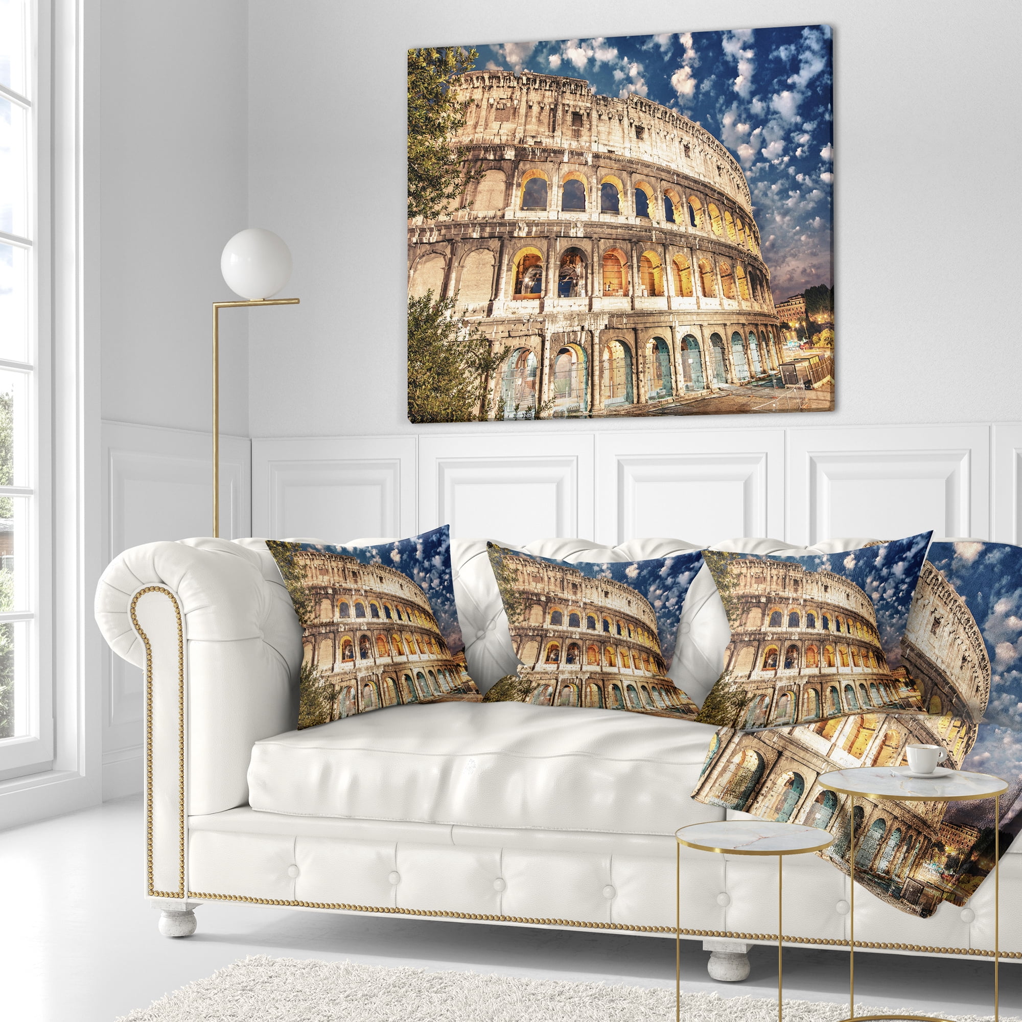 Designart Wonderful Coliseum at Dusk - Landscape Printed Throw Pillow - 16x16