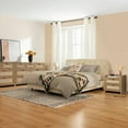 thumbnail image 4 of SICOTAS 3-Piece Bohemian Bedroom Set, Rattan Panels, Oak Finish, 7-Drawer Dresser & 2 Charging Nightstands, 4 of 14