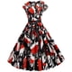 thumbnail image 3 of Navidad mujer vendaje Retro estampado manga corta noche cuello redondo fiesta graduación vestido Vintage Fridja  qw3732, 3 of 5