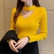 thumbnail image 4 of Suéter de punto para mujer, jersey básico liso con cuello en V, jersey ajustado informal de manga larga, ropa sencilla de moda coreana, 4 of 5