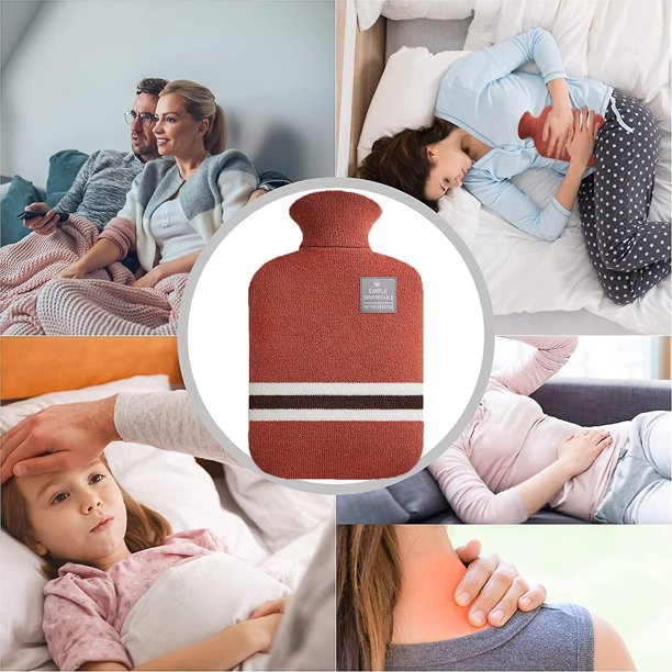 Bolsa de agua caliente Botella de agua caliente Calentamiento de 2 litros y paquete de frío caliente recongelable con rayas clásicas para aliviar el dolor Terapia de frío calientenaranja rojo