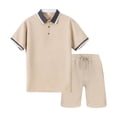 thumbnail image 3 of CHUMUD 2 Piece Sets for Men Summer Outfits Textured Classy Business Golf Shirt and Shorts Set Stretch Half Button Color Block Short Sleeve Suit, 3 of 8