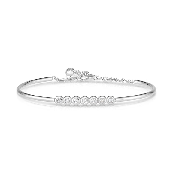 Tilo Jewelry .925 Steling Silver Seven Stone Bezel Set Bracelet with Cubic Zirconia CZ Stones | 7 Inch | Women