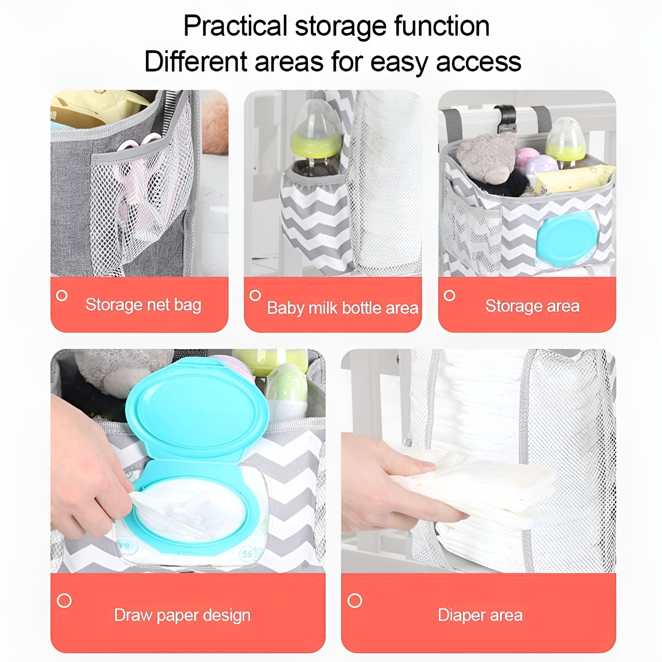 XIBUFE Large Oxford Cloth Crib Hanging Diaper Caddies Organizer for Changing Table Caddy for Baby Stuff