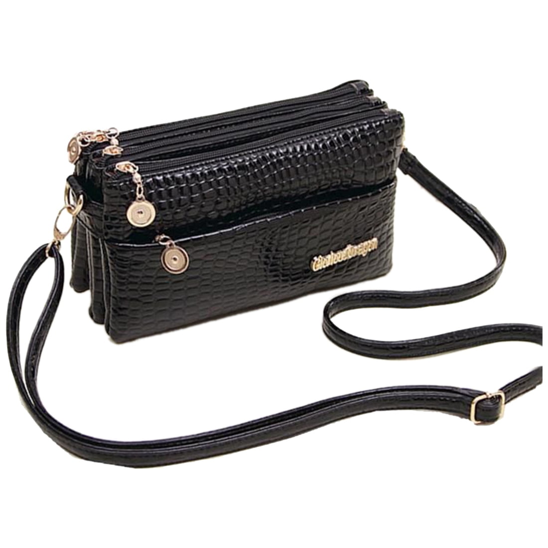 Women Shoulder Bag Crocodile Pattern Clutch Tote Messenger Mini PU Leather Handbag，Crossbody Bag，Coin Purse,Mobile Phone Bag，Black