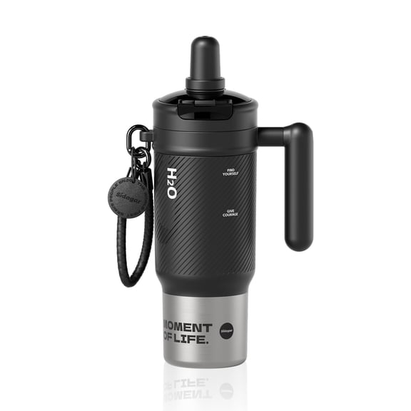 Sidagar 34 oz Black Insulated Stainless Steel Water Bottle with Straw & Handle