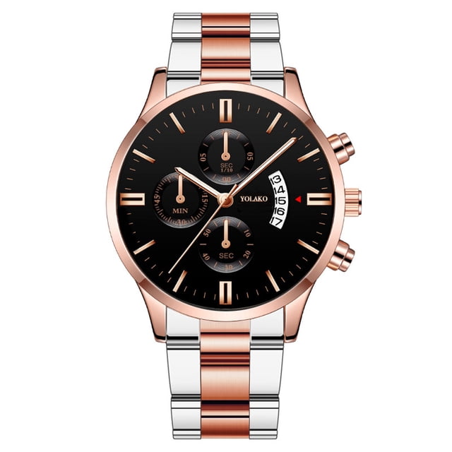 Relojes de hombre con calendario de seis agujas y tres ojos de moda empresarial, correa de acero para hombre.