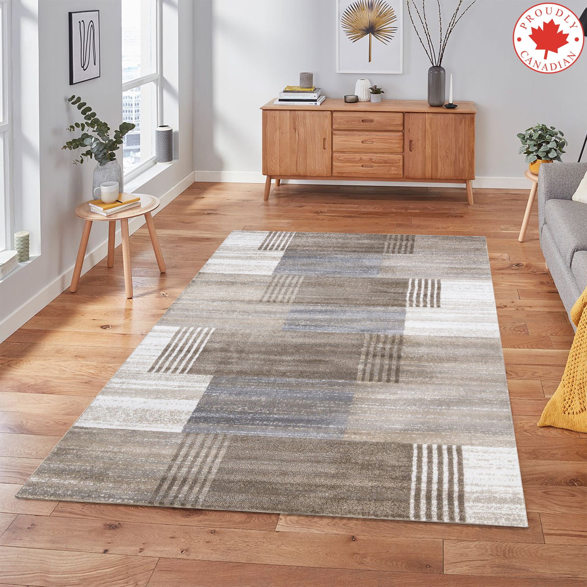 A2Z Paris 1948 Modern Geometric Living Room Plaid Check Brushed