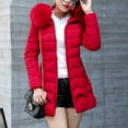 thumbnail image 4 of Hvyesh Women Puffer Jacket 2023 Winter Thicken Zipper Puffer Coat Warm Faux Fur Jackets Insulated Windproof Snow Parka Comfy Padded Jacket Red,M, 4 of 7