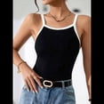 thumbnail image 4 of Camisetas Sin Mangas con Cuello Cuadrado para Mujer, Top Corto Acanalado Sin Mangas, Camisetas Básicas con Bloques de Color. Negro M, 4 of 10