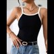 thumbnail image 4 of Camisetas Sin Mangas con Cuello Cuadrado para Mujer, Top Corto Acanalado Sin Mangas, Camisetas Básicas con Bloques de Color. Negro M, 4 of 10