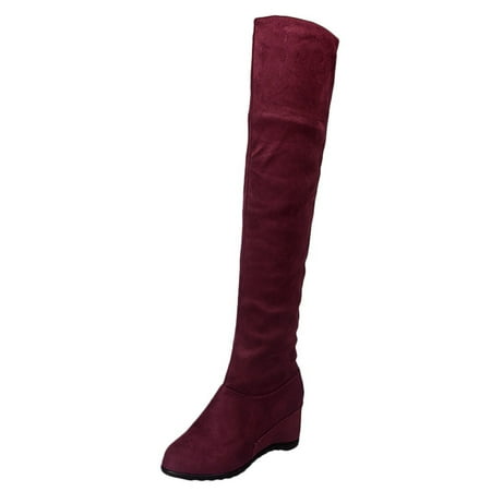 KELINFONG Womens Trendy Over The Knee Long Boots Wedges Shoes Pull on Warm Winter High Boot