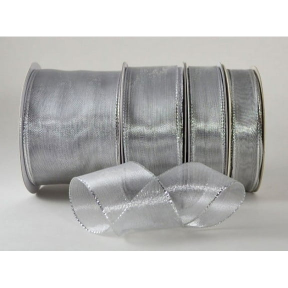 Ribbon Bazaar Wired Shimmering Metallic Sheer 5/8 inch Silver 25 yards Ribbon