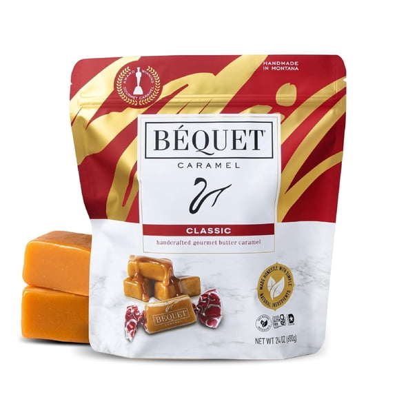 Béquet Classic Caramels – Soft, Individually Wrapped Gourmet Caramel Candy, Gluten‑Free & Kosher – 24 oz Resealable Pouch