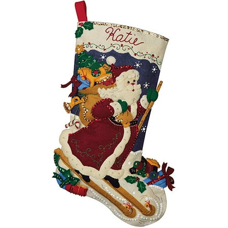 Skiing Santa w/ Musical Chip Stocking Felt Applique Kit