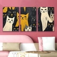 thumbnail image 3 of 3pcs Frameless Black and White Cat Canvas Art - Stylized Cartoon Cats with Yellow Accents, Modern Wall Decor for Living Room, Office, or Bar, Perfect Gift for Cat Lovers, Bar Decoration | Modern Wal, 3 of 4