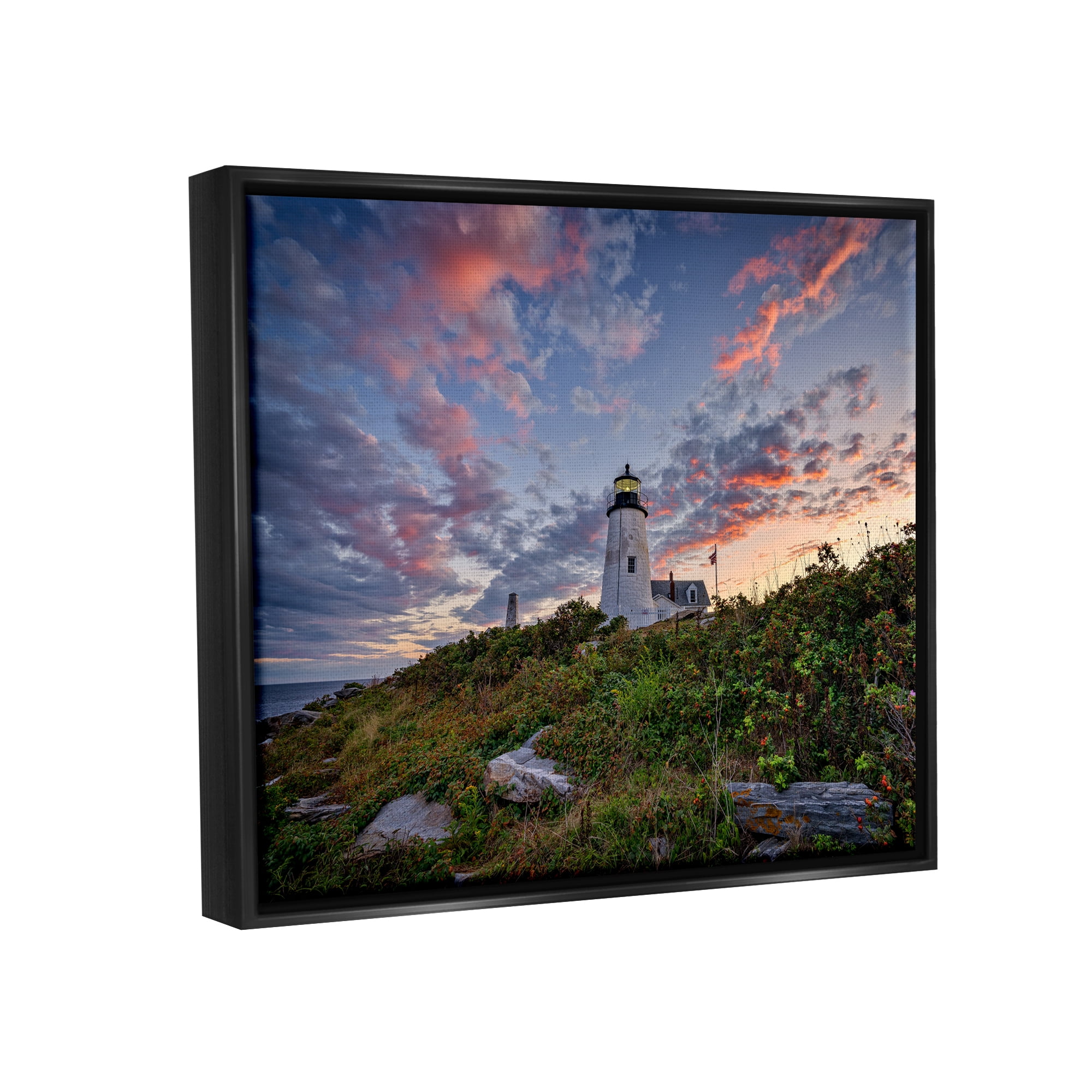 Stupell Nautical Lighthouse Pink Clouds Landscape Landscape Photography Black Floater Framed Art Print Wall Art