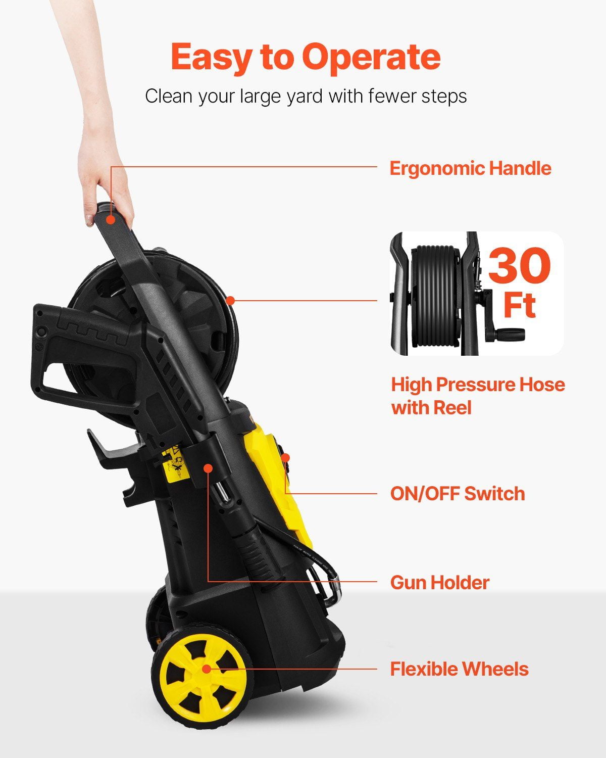 2000 PSI Electric Pressure Washer with Foam Cannon, 1.76 GPM, 30ft Hose & 5 Nozzles – Ideal for Cars, Driveways, Patios – ETL Certified