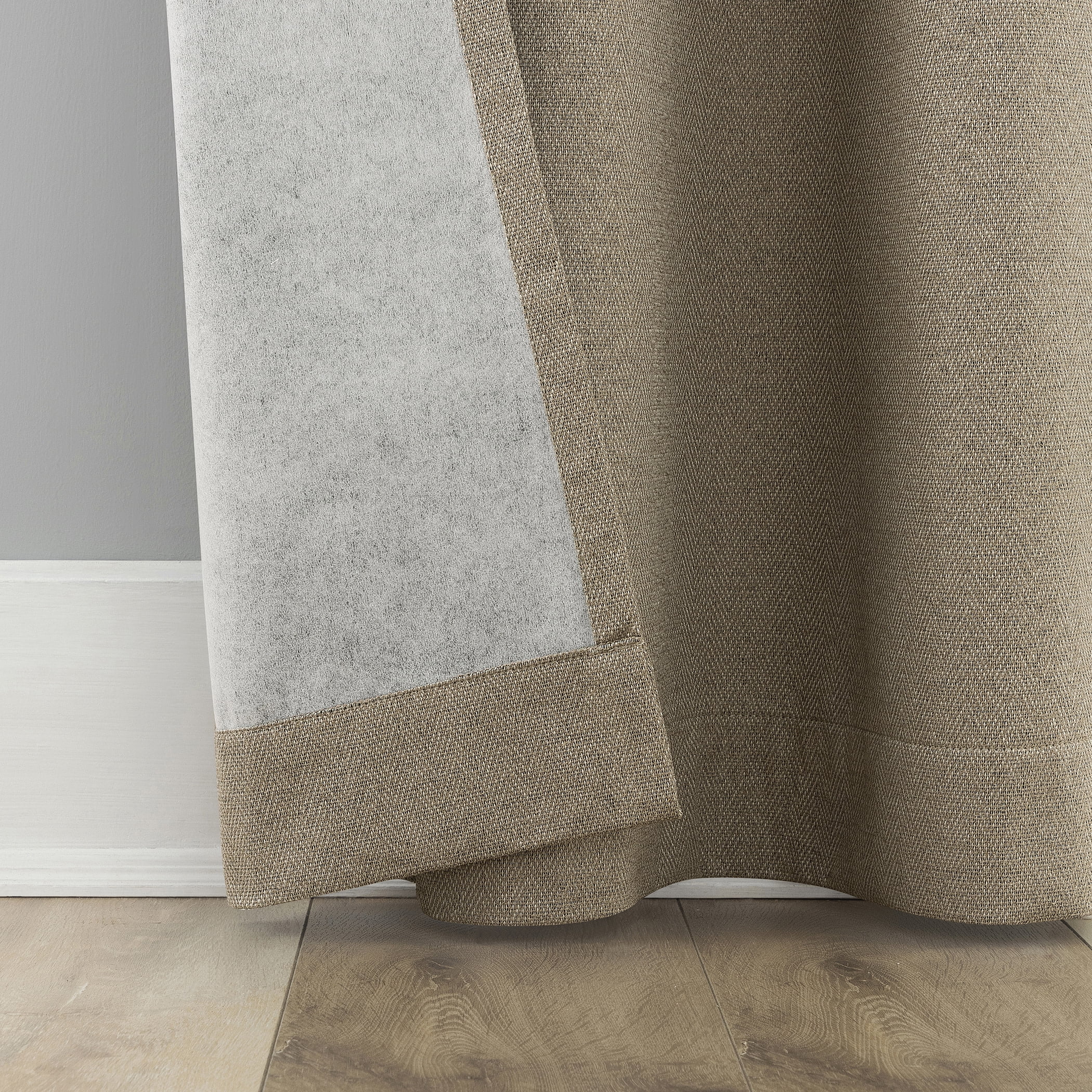 Sun Zero Prescott 2-pack Herringbone Magnetic Closure 100% Blackout Rod Pocket Curtain Panel Pair, 37"W x 84"L, Dark Beige