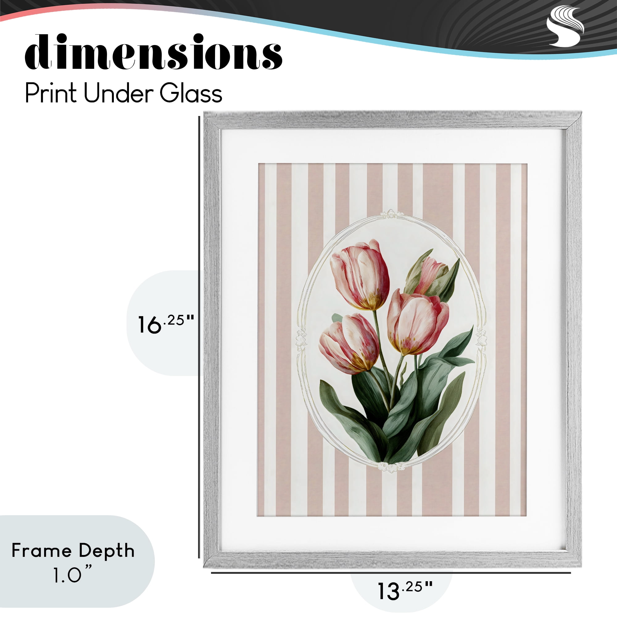 Stupell Industries Vintage Tulips on Stripes Gray Framed Print Under Glass, design by Ink Drop Loft