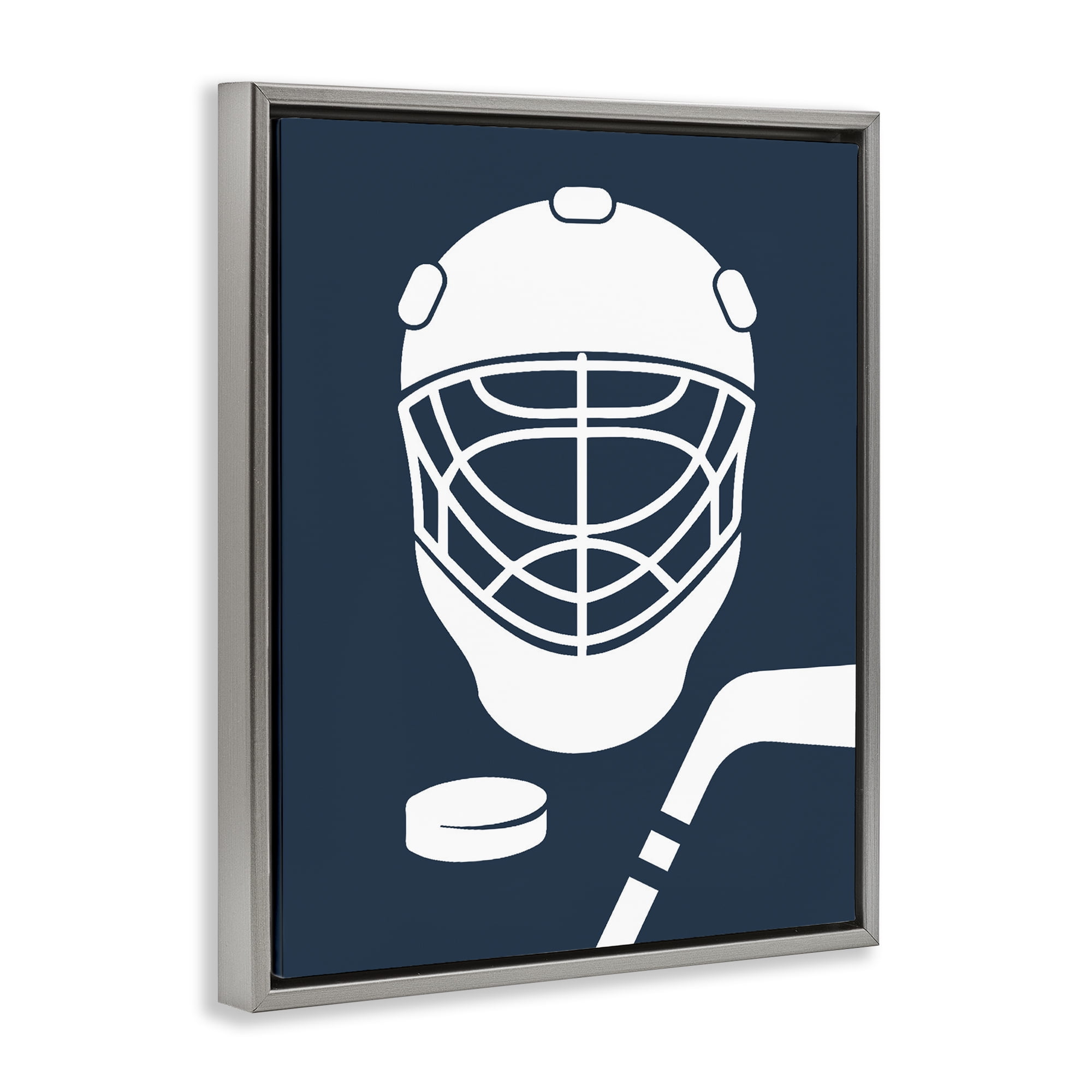 Stupell Industries Hockey Mask Blue & White Gray Framed Floater Canvas Wall Art, design by Melody Hogan