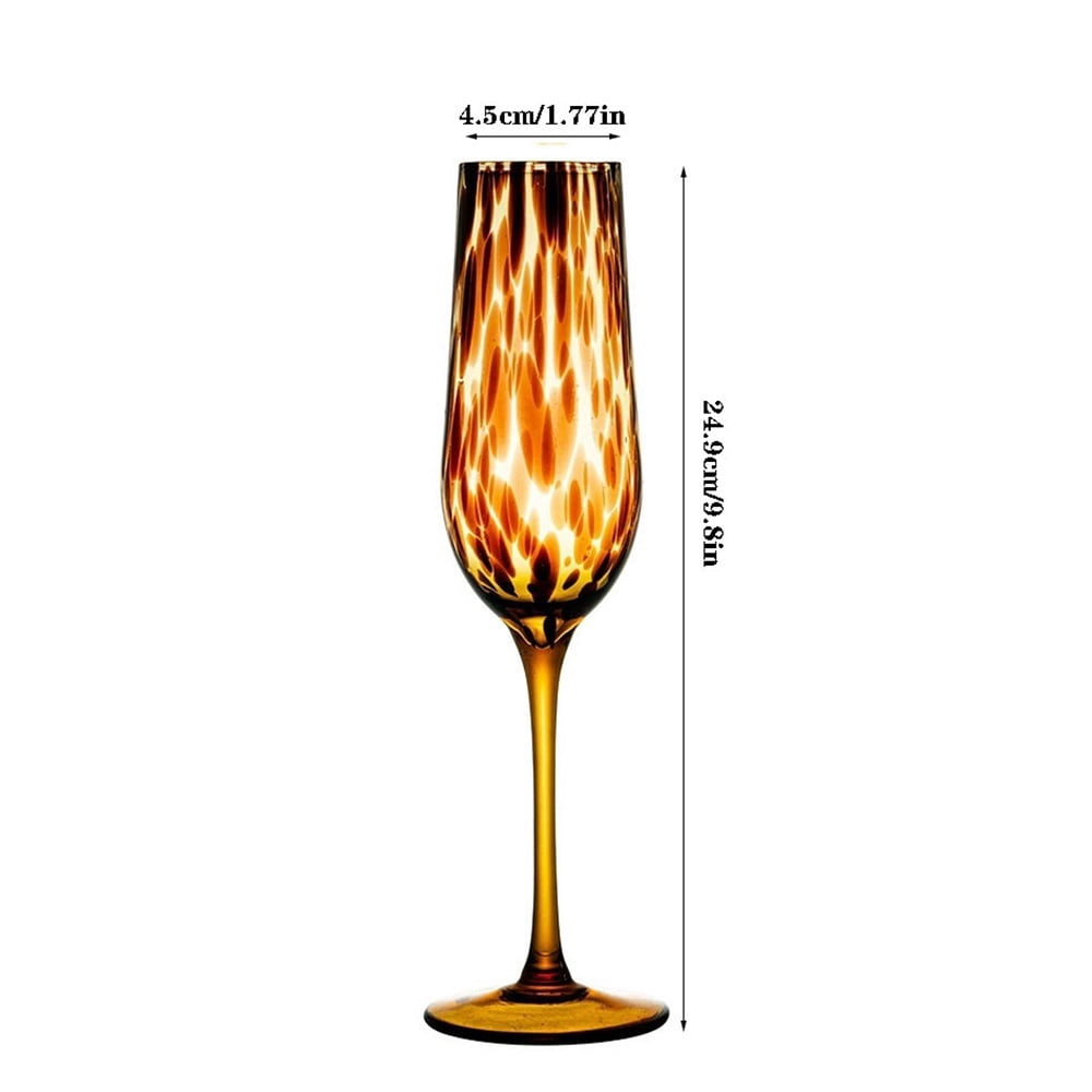 Vintage Champagne Glass, Leopard Print Champagne Flute Glass Set of 2 Capacity 8.29 oz for Couples Dating Christmas