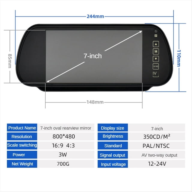 7 Inch Car LCD Mirror Monitor Parking Screen Auto Display Assist for Rear View Reversing Camera,1 * Car LCD mirror monitor,Black